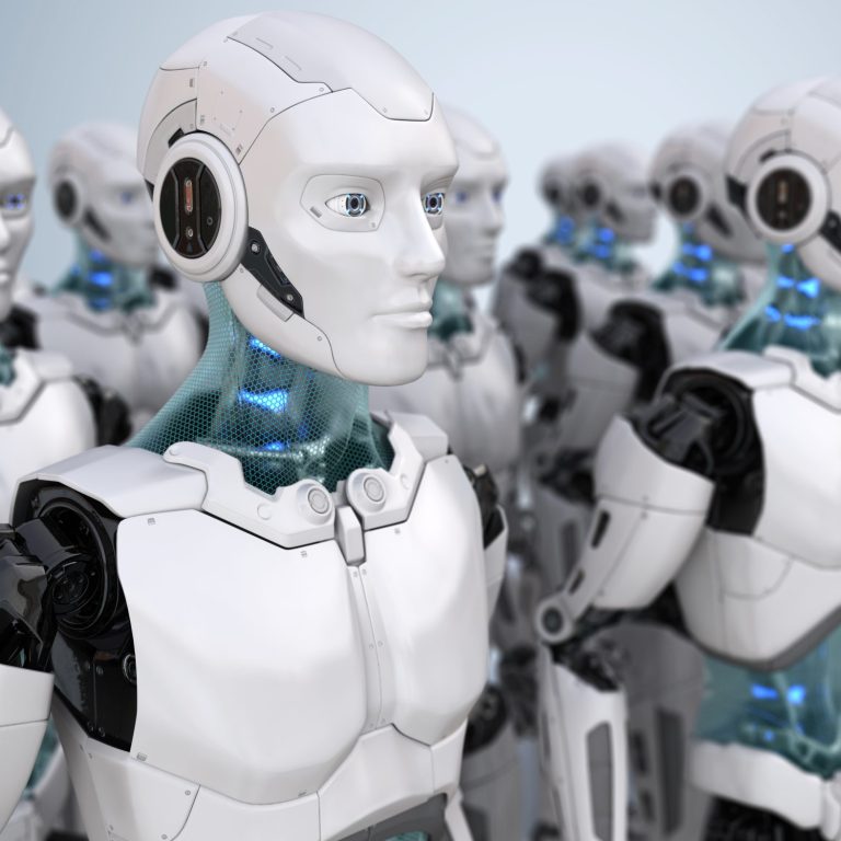 Crowd of robots. 3D illustration